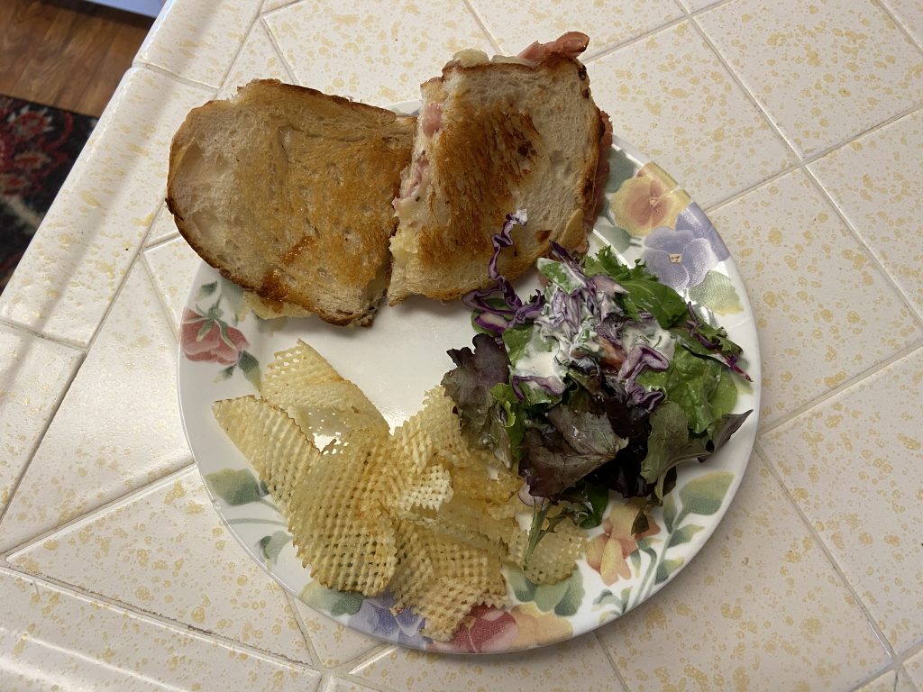 Buffalo Chips ham and cheese sandwich